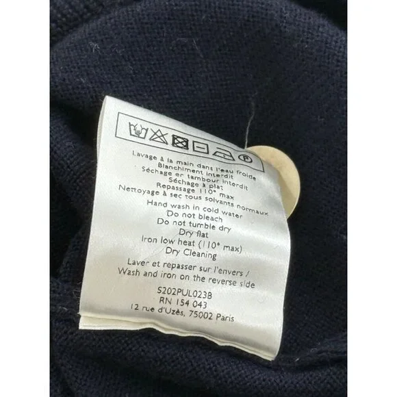 Sezane Jacob Sweater Jumper Navy Blue Long Sleeve Wool High Neck Buttons Size XS - Picture 10 of 11